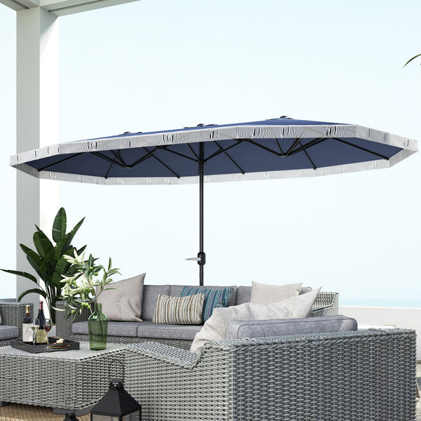 English Elm Outsunny 15ft Rectangle Patio Umbrella Upf30 Plus Dual Vents Crank Outdoor Shade W2225P485620