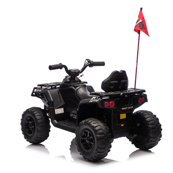 English Elm 24v Kids Electric Ride-on Atv with Dual Motors Bluetooth Led Lights and Flag Poles Black W1578P305893