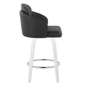 English Elm Fixed-height Swivel Counter Stools with Faux Leather Seats and Chrome Footrest Set of 2 B202S02159