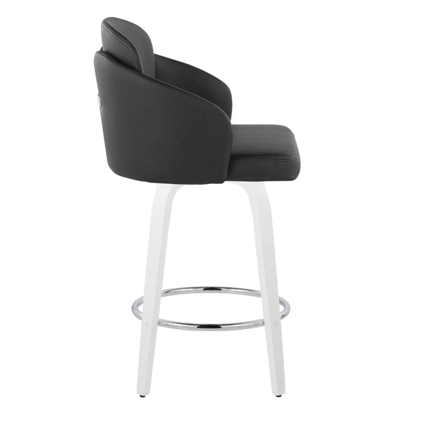 English Elm Fixed-height Swivel Counter Stools with Faux Leather Seats and Chrome Footrest Set of 2 B202S02159