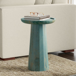 English Elm Dayton Solid Mango Wood Side Table Artisan Teal Wash Finish Organic Curved Design B136P420292