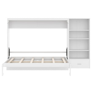 English Elm Queen Murphy Bed with Built-In Shelves, Height-Adjustable Storage & Drawer for Small Spaces White 71.6 L x 21.5 W x 6.1 H N733S309223K