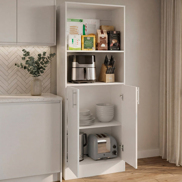 English Elm Juls Tall Slim Pantry Cabinet with Open Shelves for Kitchen or Laundry Room B200P474237