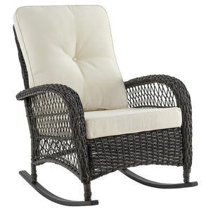 English Elm Fruttuo Upholstered Rocking Chair with Removable Zipper Cushions, Waterproof Fabric, Steel Rattan Frame Black+Cream B365P397659
