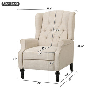 English Elm Charcoal Wingback Pushback Recliner with Button Tufted Diamond Fabric Upholstery Beige N763P410529A