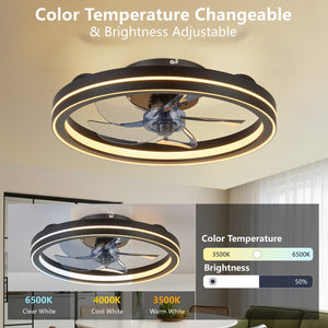 English Elm Rgb Flush Mount Fandelier Smart App Led Ceiling Fan for Low Profile Bedrooms Black W1340P461528