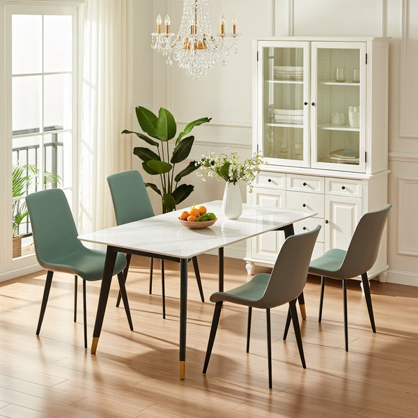 English Elm Green Pu Leather Upholstered Dining Chair Set with Metal Legs for Modern Interiors T3967P421202