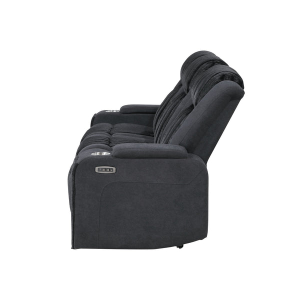 English Elm Duran Power Reclining Sofa with Led Lighting Headrest Usb and Drop Down Table Black B201P412676