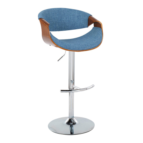 English Elm Curvo Mid-Century Modern Adjustable Barstool Set Of 2 - Blue Upholstery, Chrome Base, Swivel Comfort B202S00804