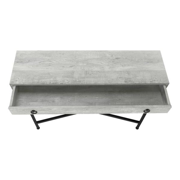 English Elm Accent Table Rustic Wood-Look End Table with Black Metal X Base, Nightstand with Drawer for Living Room Grey 52 L x 15 W x 6 H B2710P219290