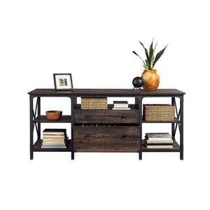 English Elm Credenza, Modern Brown Finish With Ample Storage - Stylish Media Console For Office & Living Spaces B356P402800