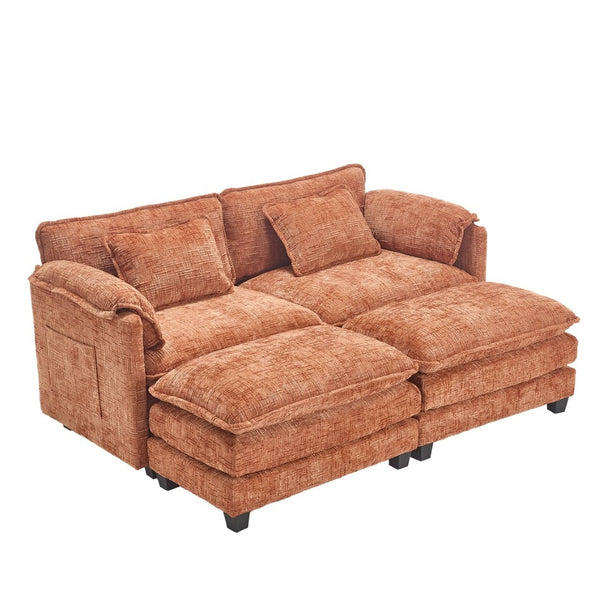 English Elm United Cozy Two-Seat Chenille Sofa With Detachable Armrests, Footstools, And Side Pockets For Comfort P1 W1568S00141-GIGA
