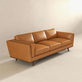 English Elm Ashcroft Furniture - Chase Mid Century Modern Tan Genuine Leather Sofa