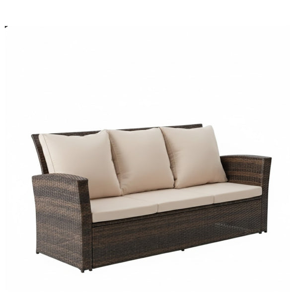 English Elm 67.7" Outdoor Wicker Three Seat Sofa High Back Pe Frame Patio Lounge Furniture Beige B082P455183