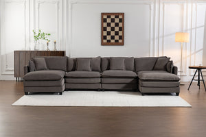 English Elm Modern Chenille Sectional Sofa Modular Sleeper with Ottoman Chaise and Waist Pillows Antique Grey W2530S00021