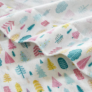 JLA Home Intelligent Design - 100% Cotton flannel sheet set with pigment-dyed vintage color, ultra-soft warmth, breathable comfort White Holiday Trees ID20-2449