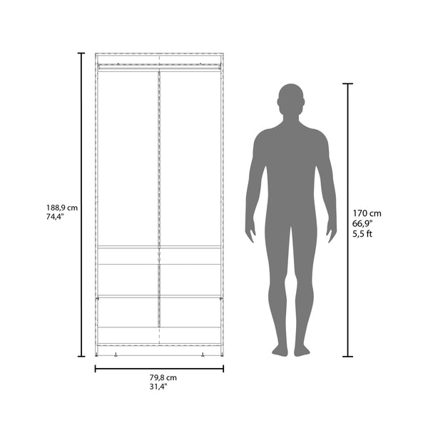 English Elm Wardrobe Compact Berlin Two-Door Closet with Hanging Rod, Two Shelves & Shoe Storage, Wengue Finish B128P343764