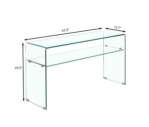 English Elm Glass Console Table - Modern Transparent Tempered Glass With Rounded Edges For Stylish Interiors W1718P233386