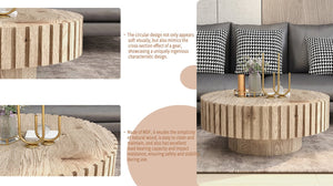 English Elm Modern Minimalist Circular Coffee Table 31.4'' - Natural Wood Finish, Durable & Versatile Design W1727P251152