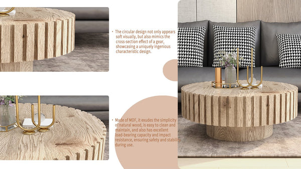 English Elm Modern Minimalist Circular Coffee Table 31.4'' - Natural Wood Finish, Durable & Versatile Design W1727P251152