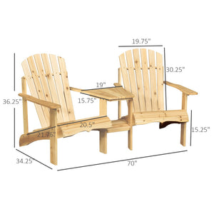English Elm Outsunny Wooden Adirondack Chair For Two - Cozy Outdoor Bench With Center Table & Umbrella Hole W2225P174106-GIGA