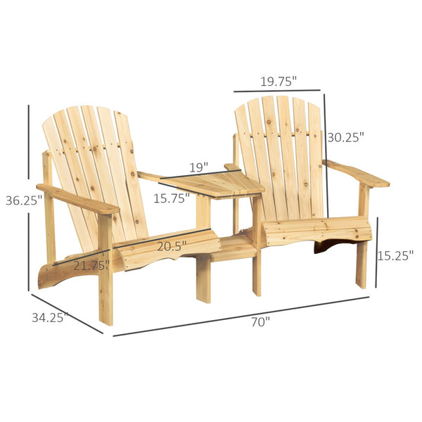 English Elm Outsunny Wooden Adirondack Chair For Two - Cozy Outdoor Bench With Center Table & Umbrella Hole W2225P174106-GIGA