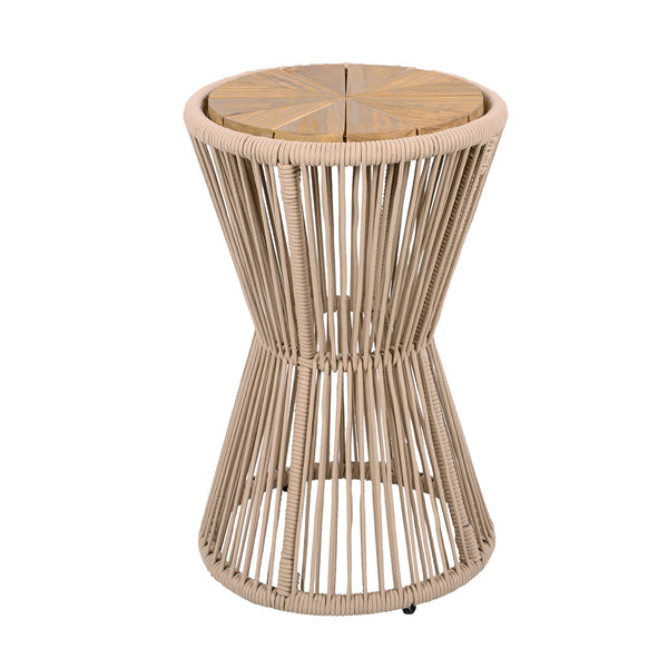 English Elm Scott Living Nara Outdoor Acacia Wood Side Tables with Woven Rope Iron Frame Set Beige,Light Teak N770PS2354692L