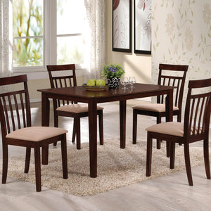 English Elm Espresso 5-Piece Dining Set with Beige Microfiber Cushions, Slatted Backs, Warm Veneer Finish Elegance B062P189103