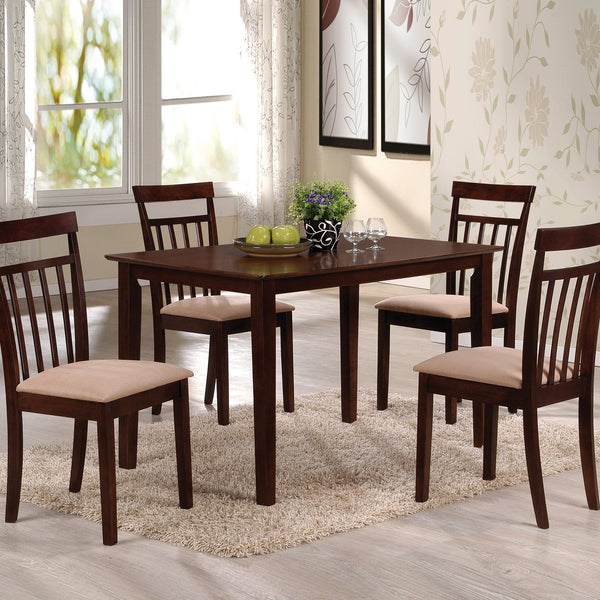 English Elm Espresso 5-Piece Dining Set with Beige Microfiber Cushions, Slatted Backs, Warm Veneer Finish Elegance B062P189103