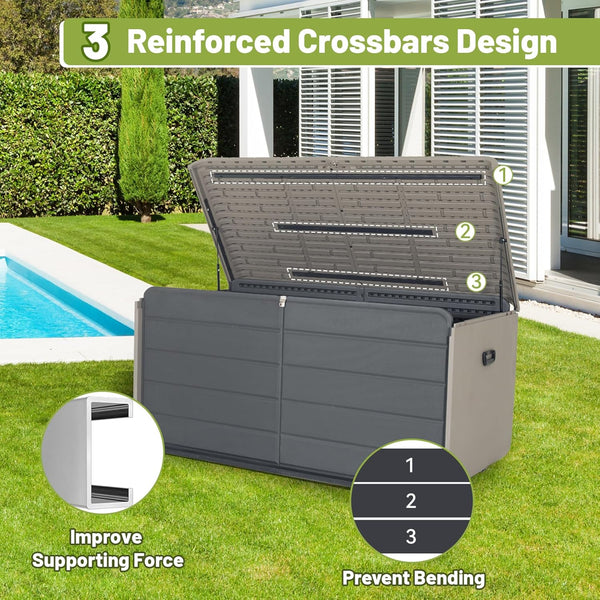 English Elm Resin 160 Gallon Deck Box - Heavy-Duty Waterproof Outdoor Storage Bench with Lockable Lid, Gray W1859P385057