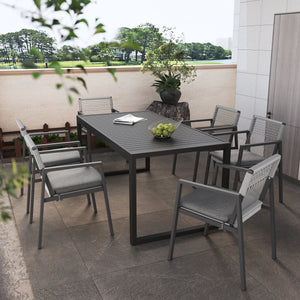 English Elm Christopher Knight Home® - Outdoor Dining Set - Modern Aluminum Table & 6 Comfortable Rope-Woven Chairs For Patio Elegance N768P196697G_66959.00BLK