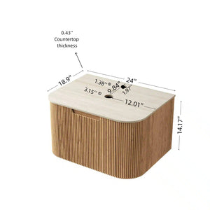 English Elm Dina Floating Bathroom Vanity Plywood Cabinet Sintered Stone Top Natural Wood Grain W2615P338021