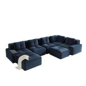 English Elm Modular Corduroy Sectional Sofa V Shaped 5 Seat Living Room Couch with Ottoman Blue W714S01580