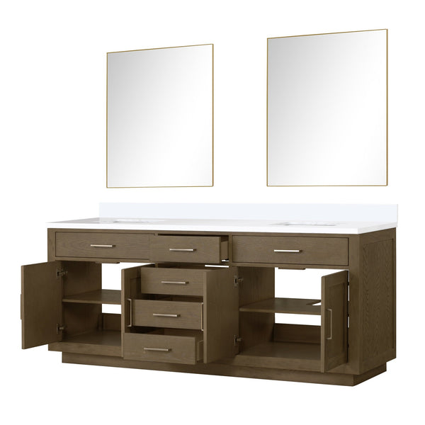 English Elm Grey Oak Double Bath Vanity With White Quartz Top, 36 In. Mirrors, Modern Design For Any Bathroom B2731S01550