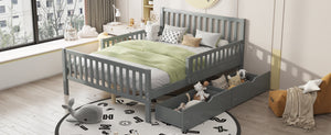 English Elm Full Wood Platform Bed with Headboard, Guardrails & Underbed Storage Drawers – Sturdy Pine Frame, 450LB Capacity Gray 78.25 L x 18.5 W x 6 H N733P172700E