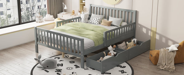 English Elm Full Wood Platform Bed with Headboard, Guardrails & Underbed Storage Drawers – Sturdy Pine Frame, 450LB Capacity Gray 78.25 L x 18.5 W x 6 H N733P172700E