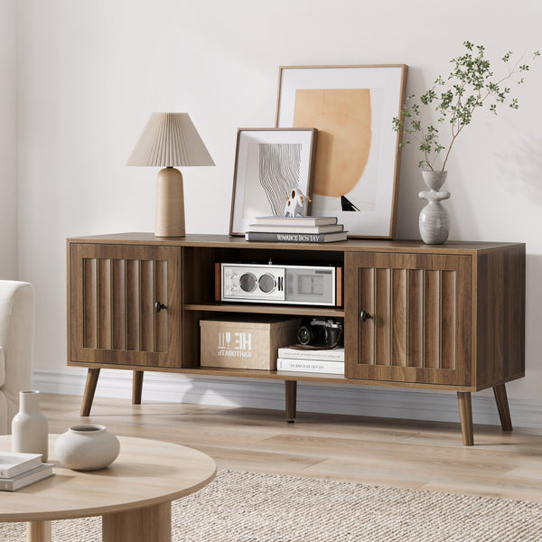 English Elm 55-inch Mid-century Media Console with Louvered Doors and Solid Wood Legs for Living Room W1706P465297