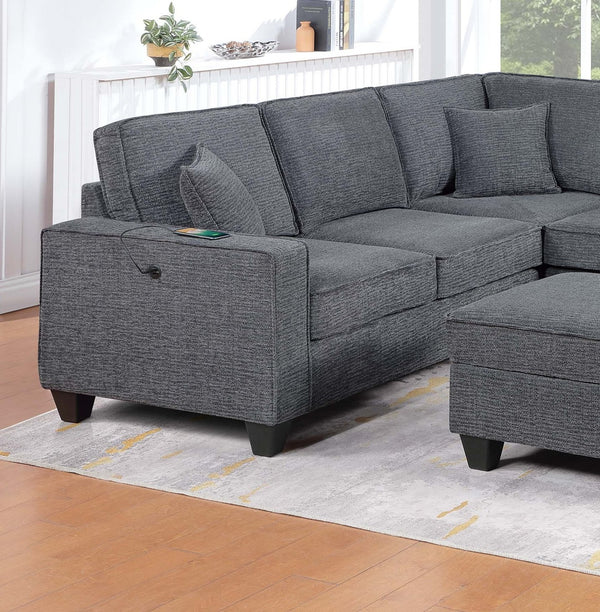 English Elm Contemporary Chenille U-shape Sectional with Usb Charging Chaise and Ottoman Included Gray,Slate B011S02188