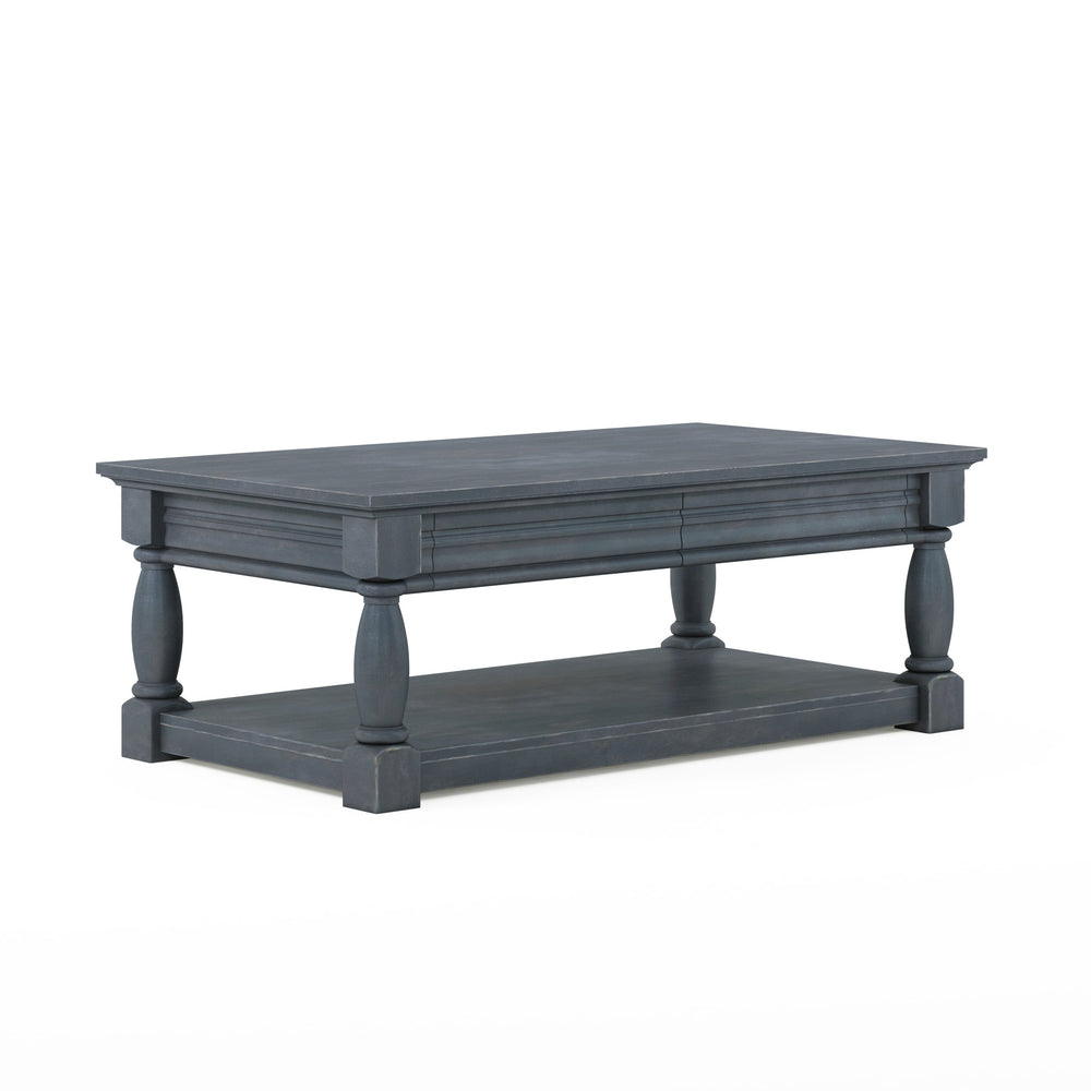 A.R.T. Furniture Alcove Rectangular Cocktail Table In Slate Finish With Hidden Drawers And Classic Traditional Style Blue Acacia Solids,Maple Veneers 321300-2821
