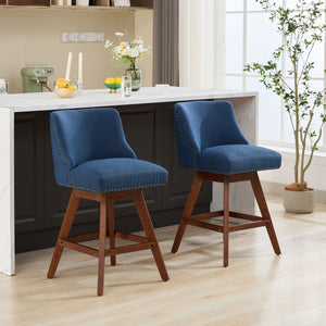 English Elm Counter Curved Back Swivel Barstool with Thick Cushioned Seat, 360° Rotation, Durable Rubberwood Frame, Supports 300 lbs Blue W1143P237897