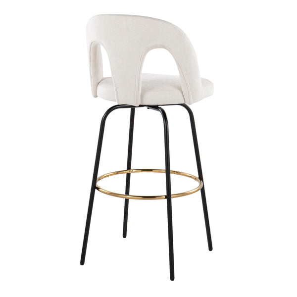 English Elm Fixed-height Swivel Barstools with Gold Footrest Black Frame White Upholstery Set B202S01873