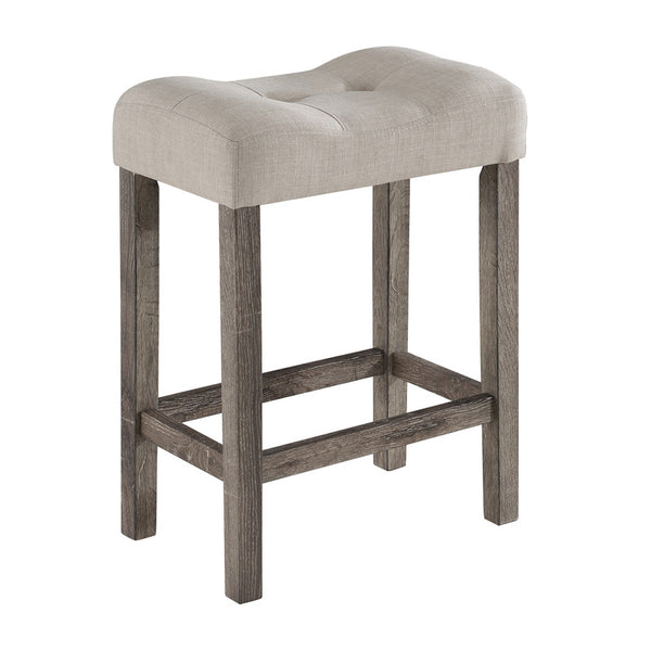 English Elm Lucenzo Counter Height Pub Set Distressed Wood Table with Tufted Linen Stools Brown B2749P413175