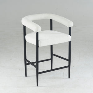 English Elm Modern Upholstered Bar Stools with Boucle Fabric and Armrests, Sturdy Metal Frame, Ergonomic Comfort White W1901P264274