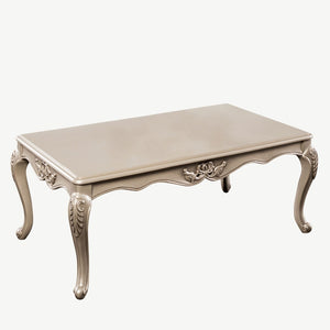 English Elm Traditional Coffee Table With Curved Legs, Carved Details & Elegant Champagne Finish For Living Rooms B2741P361147-GIGA