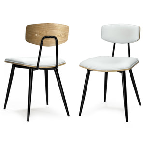 English Elm Mavis Vegan Leather Dining Chair Set of 2 with Solid Wood Backrest, Iron Frame, Mid-Century Comfort White B136P266923