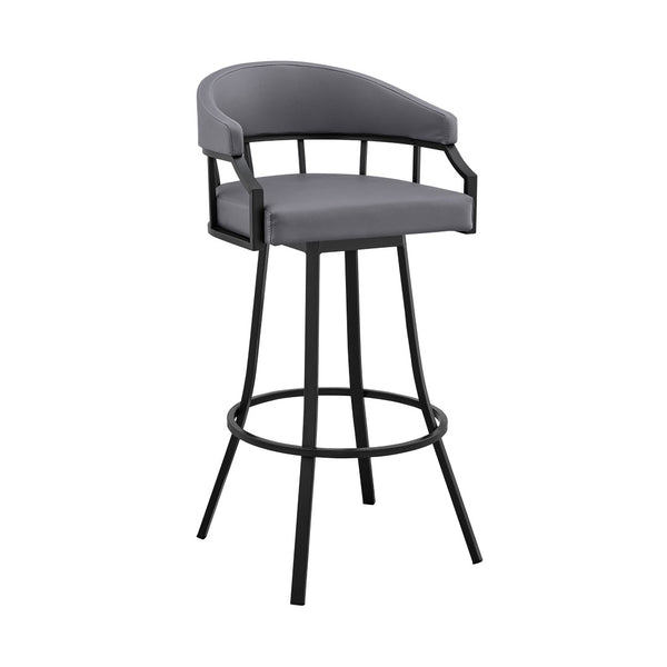 English Elm Velisse 30" Swivel Bar Stool In Slate Gray Faux Leather With Black Metal Frame For Modern Comfort B2736P268592-GIGA