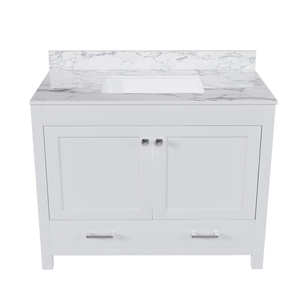 English Elm Modern 43" Bathroom Vanity With Durable Carrara White Top, Stylish Storage, And Soft-Closing Drawers W509S00142