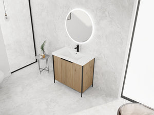 English Elm 36" Freestanding Bathroom Vanity with Resin Sink, Soft-Close Doors, Adjustable Shelf & Metal Handles Light Coffee W999S00296