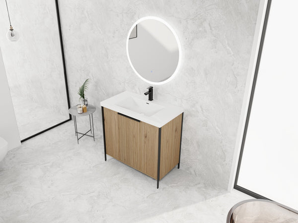 English Elm 36" Freestanding Bathroom Vanity with Resin Sink, Soft-Close Doors, Adjustable Shelf & Metal Handles Light Coffee W999S00296
