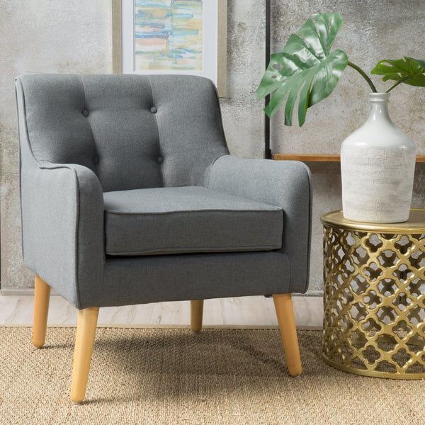 English Elm Arm Chair Tufted Mid-century Accent Seat with Rubberwood Legs for Living Room 60015.00CCL